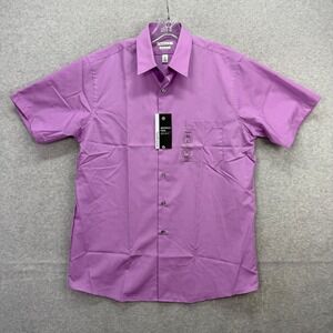 Van Heusen Button Down Shirt Mens 16 Purple Short Sleeve Wrinkle Free Poplin NEW